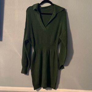 Elegant Green Knit Sweater Dress